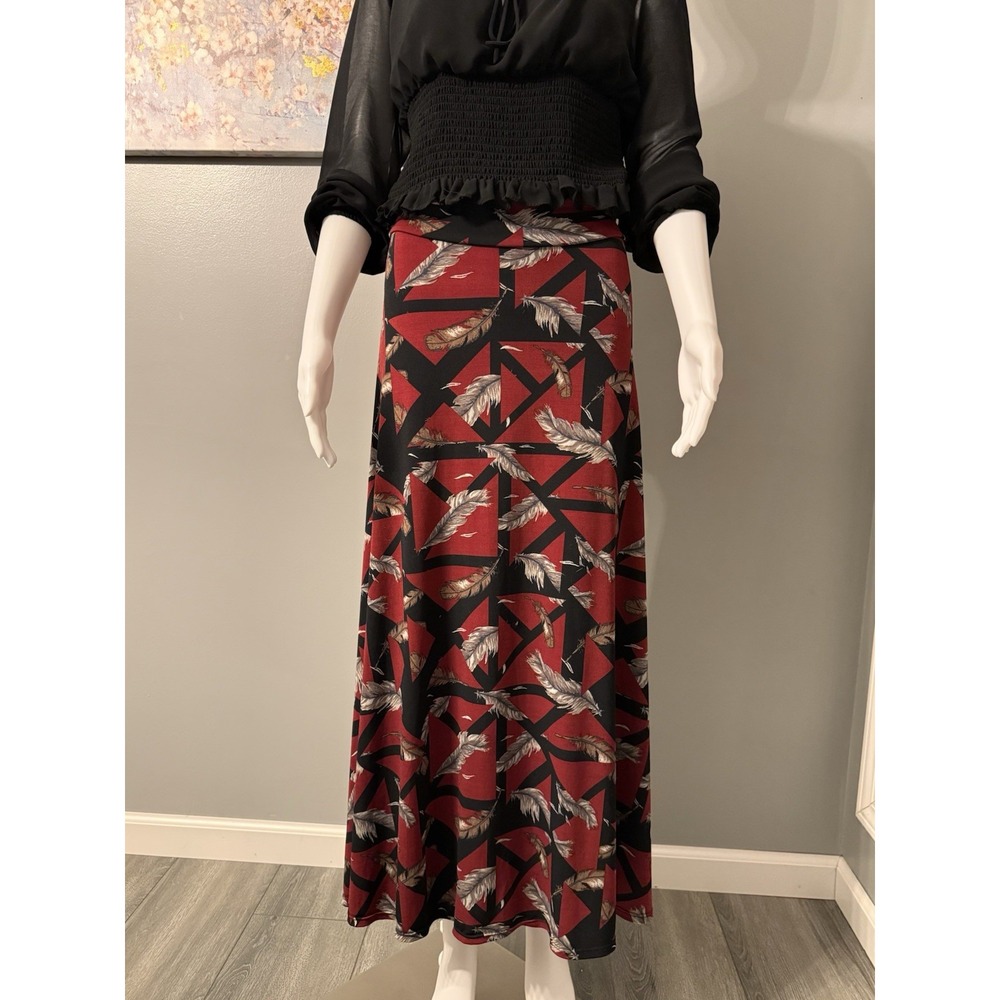 LuLaRoe XXS Burgundy/black/tan Maxi skirt Boho Hippie Vibes‎ Flowy